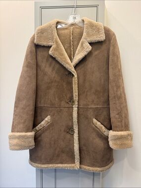 Women's Tan Shearling-Trim Coat
